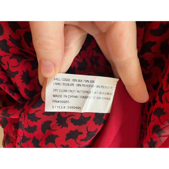 Shoshanna Eden Red Ginkgo Silk Chiffon Midi Dress - Picture 5 of 9